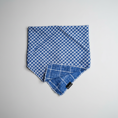 Blue gingham reversible bandana product shot