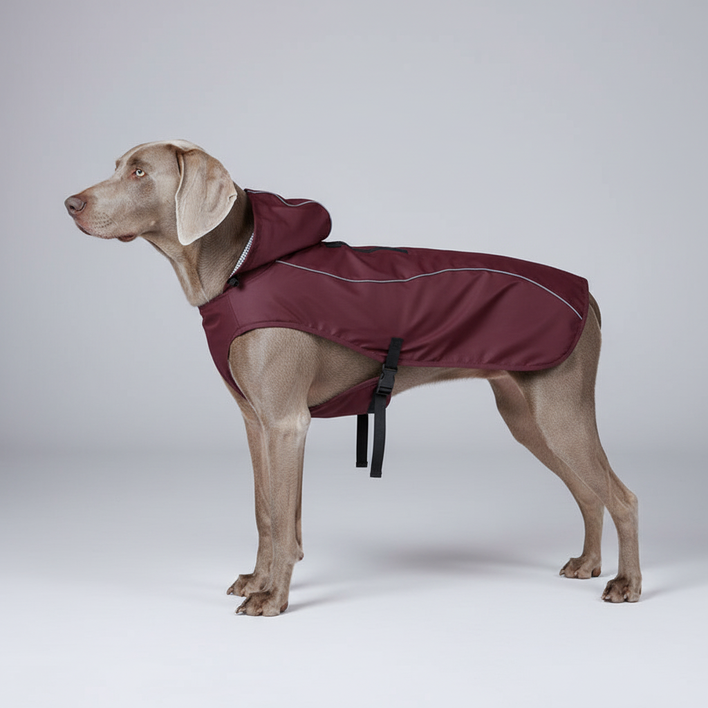Burgundy raincoat side view