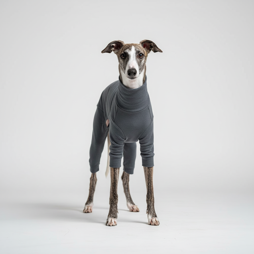 Dark grey greyhound outfit front