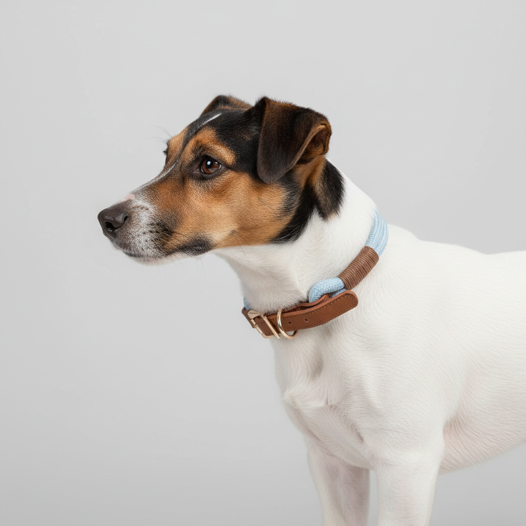 Jack Russell side view with blue collar