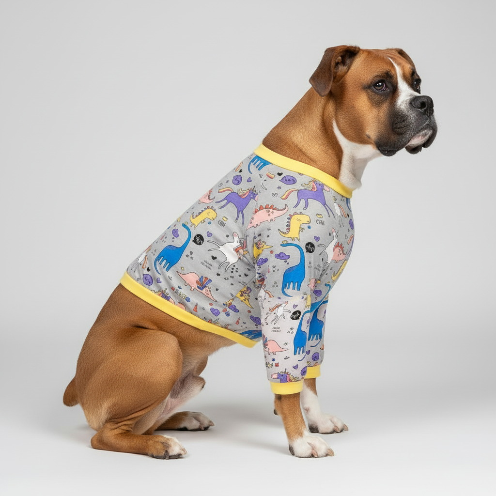 Large dog side view with full-length sleeves