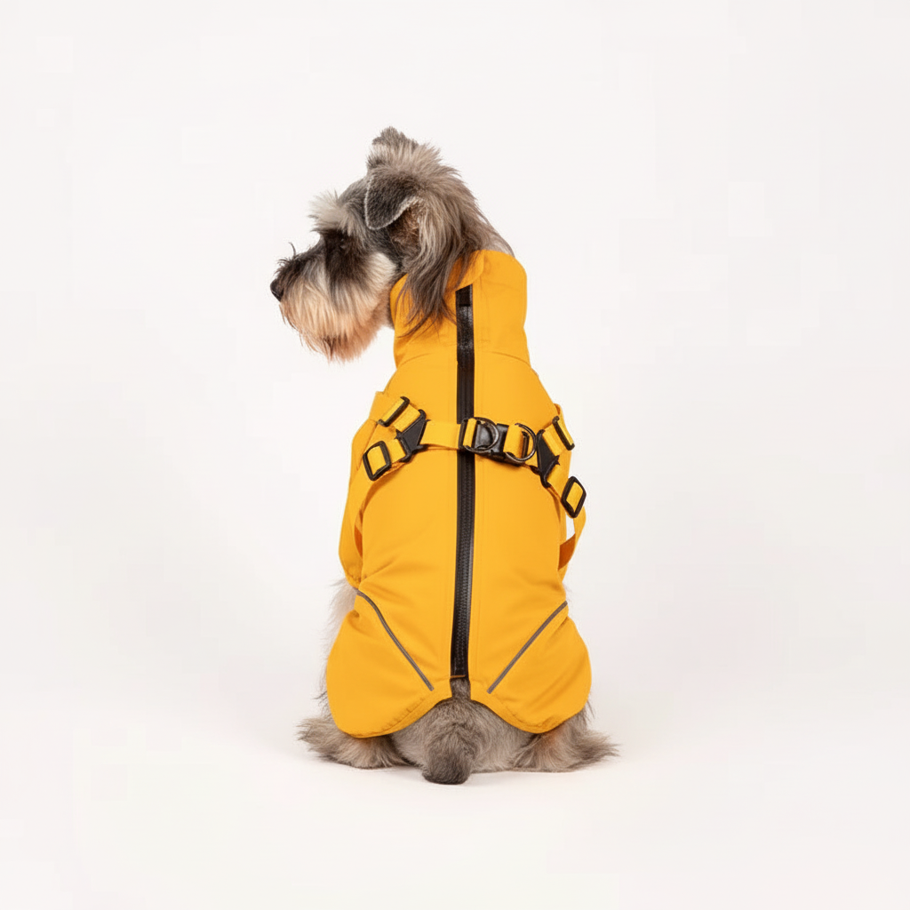 Yellow raincoat harness back zipper
